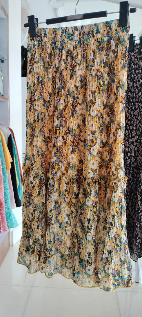 Chic Floral Printed Pleated Flounces Skirts